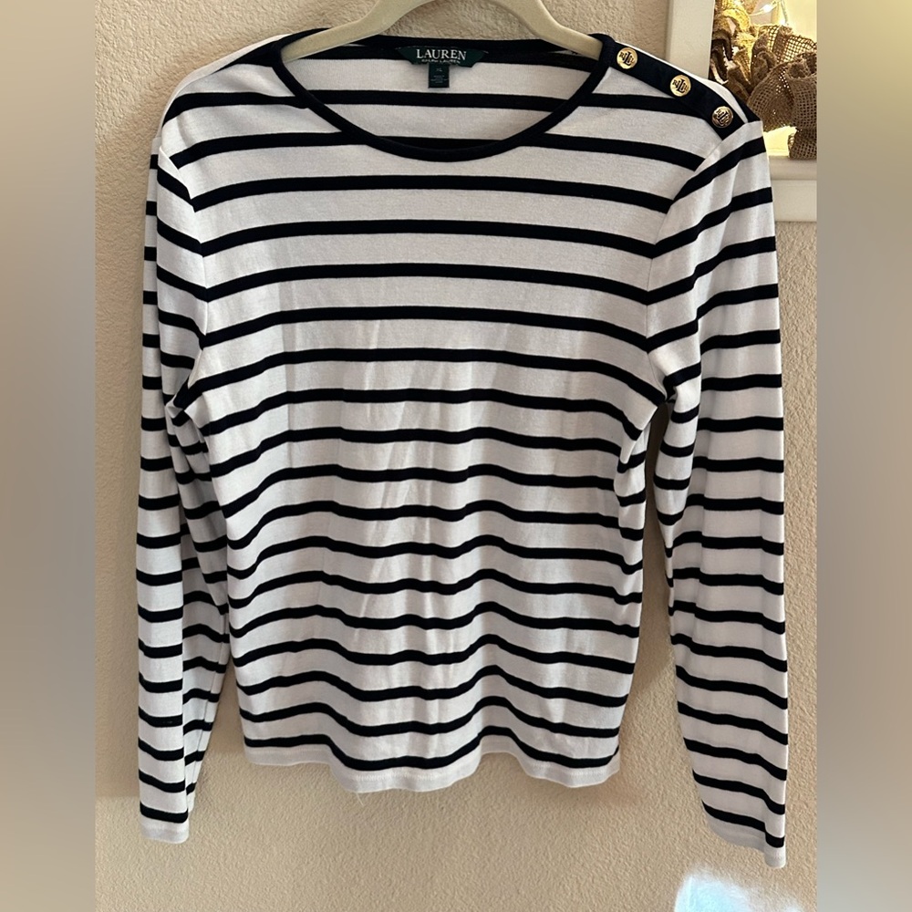 Ralph Lauren Black and White Striped Long Sleeve Tee